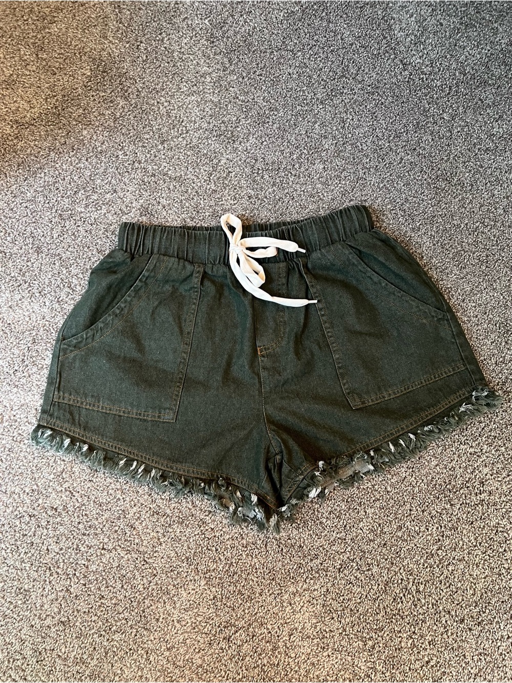 Cupshe Olive Green Drawstring Frayed Denim Shorts
